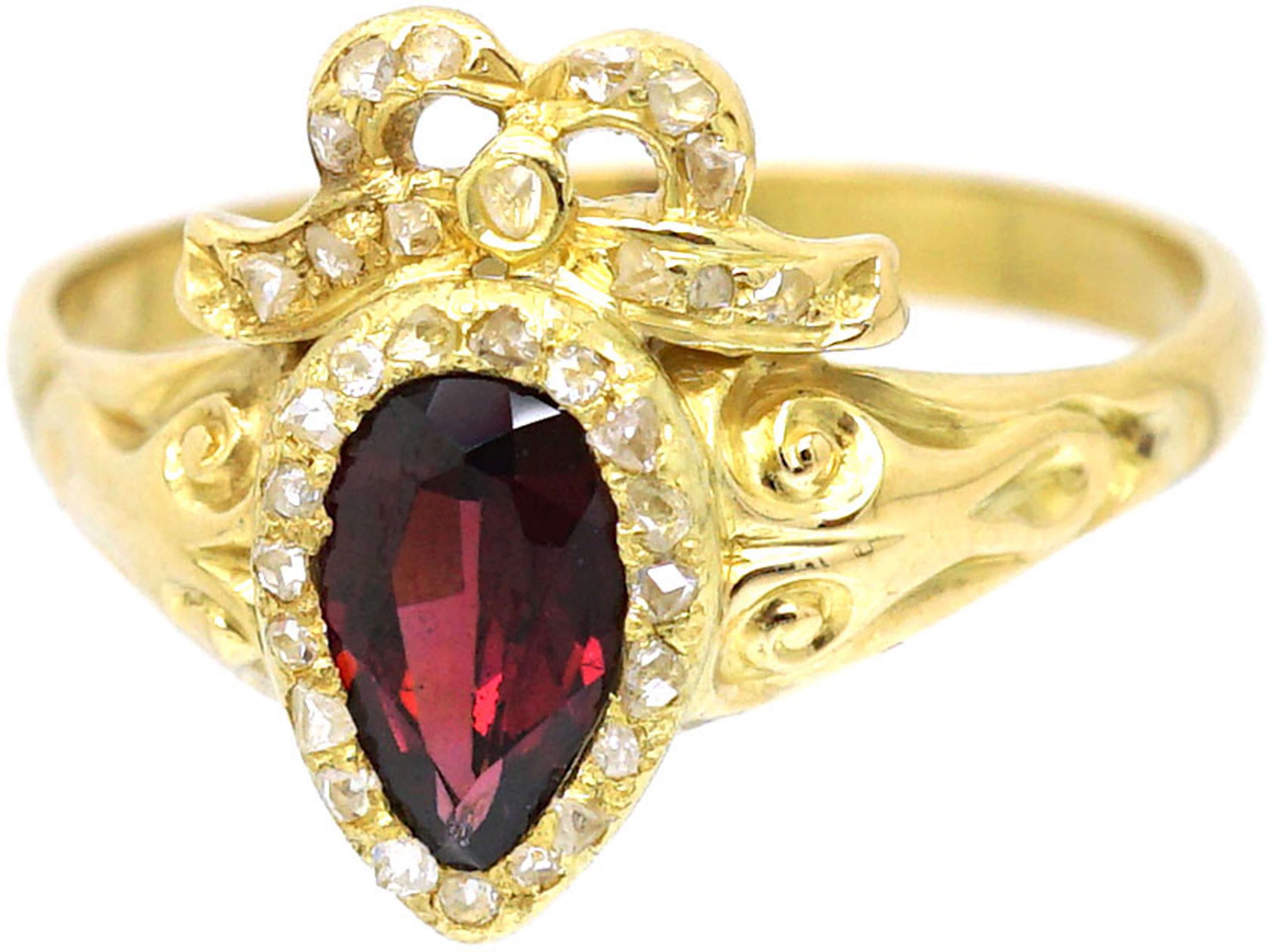 Victorian 18ct Gold, Almandine Garnet and Diamond Heart Shaped Ring in ...