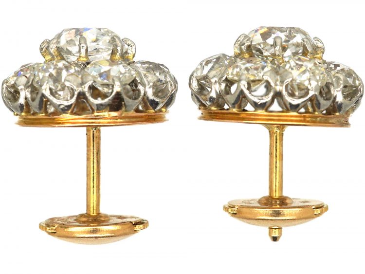 French Belle Epoque Diamond Cluster Earrings