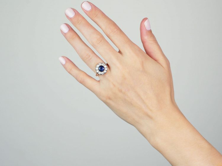 Retro 18ct White & Yellow Gold, Large Sapphire & Diamond Cluster Ring
