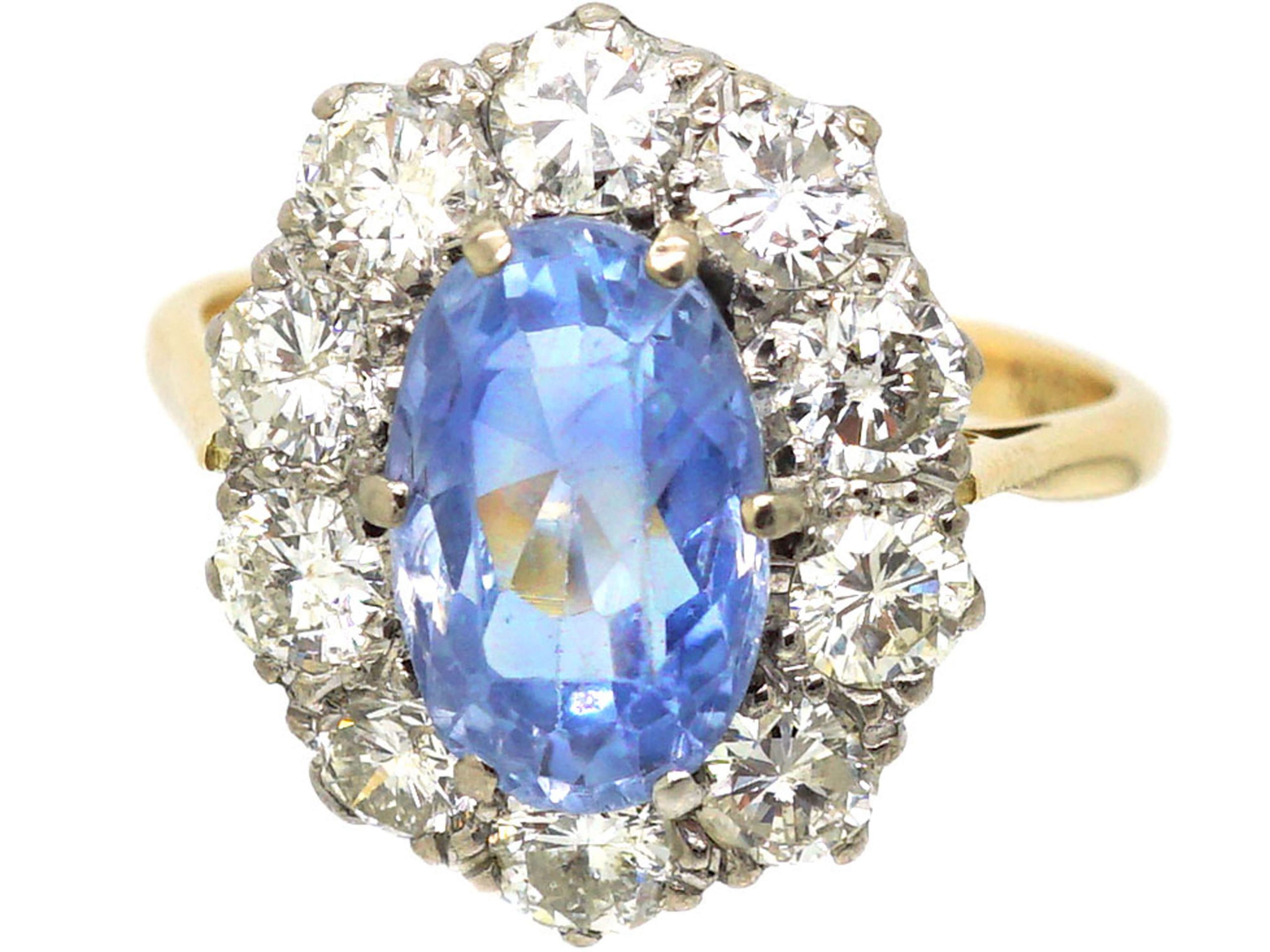 1950s 18ct Gold, Large Sapphire & Diamond Oval Cluster Ring (105S ...