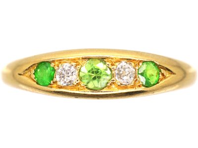Edwardian 18ct Gold, Green Garnet & Diamond Five Stone Ring