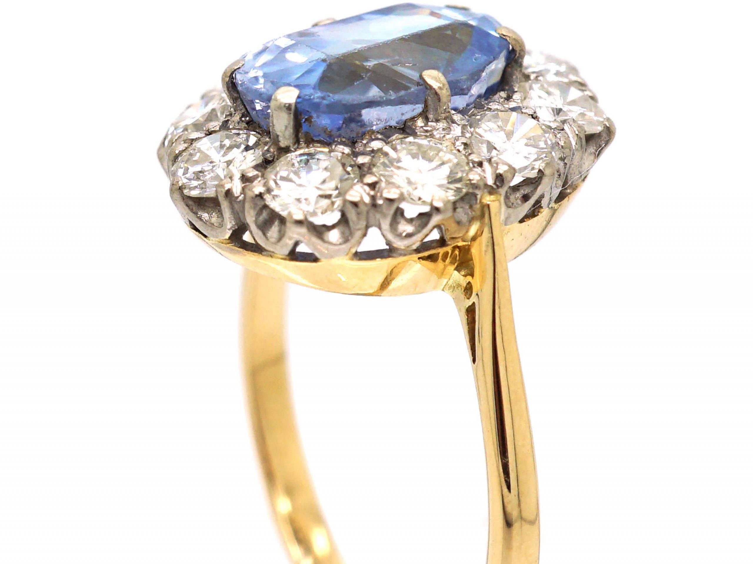 1950s 18ct Gold, Large Sapphire & Diamond Oval Cluster Ring (105S