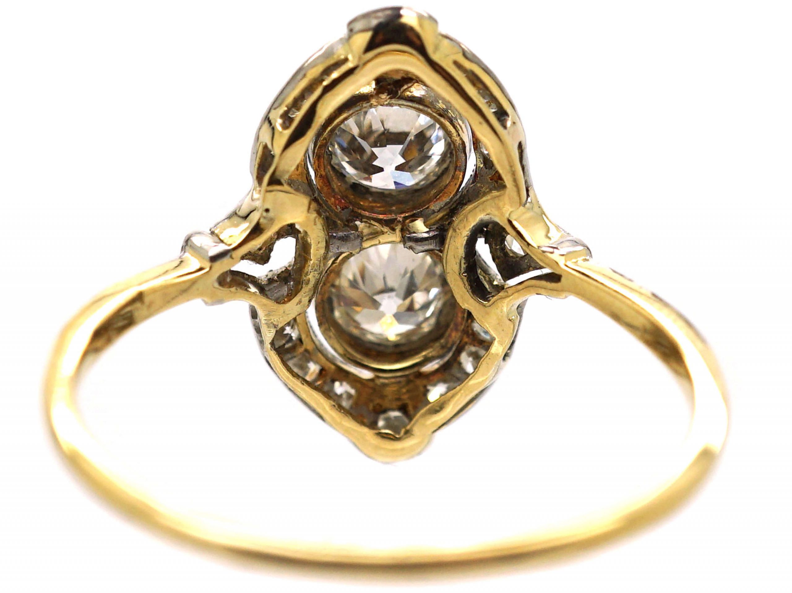 Art Deco 18ct Gold & Platinum, Two Stone Diamond Ornate Ring (890R ...