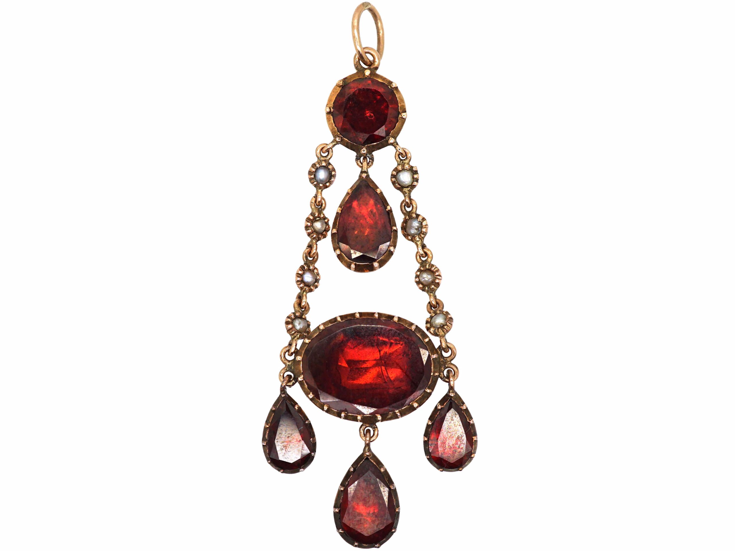 Victorian 9ct Gold Garnet and Natural Split Pearl Drop Pendant (179S ...