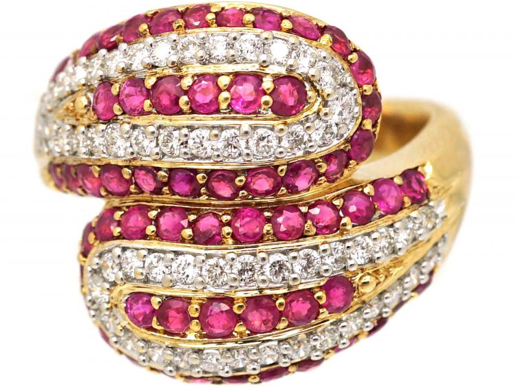 18ct Gold, Ruby & Diamond Double Snake Ring