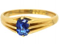 Edwardian 18ct Gold and Sapphire Solitaire Ring