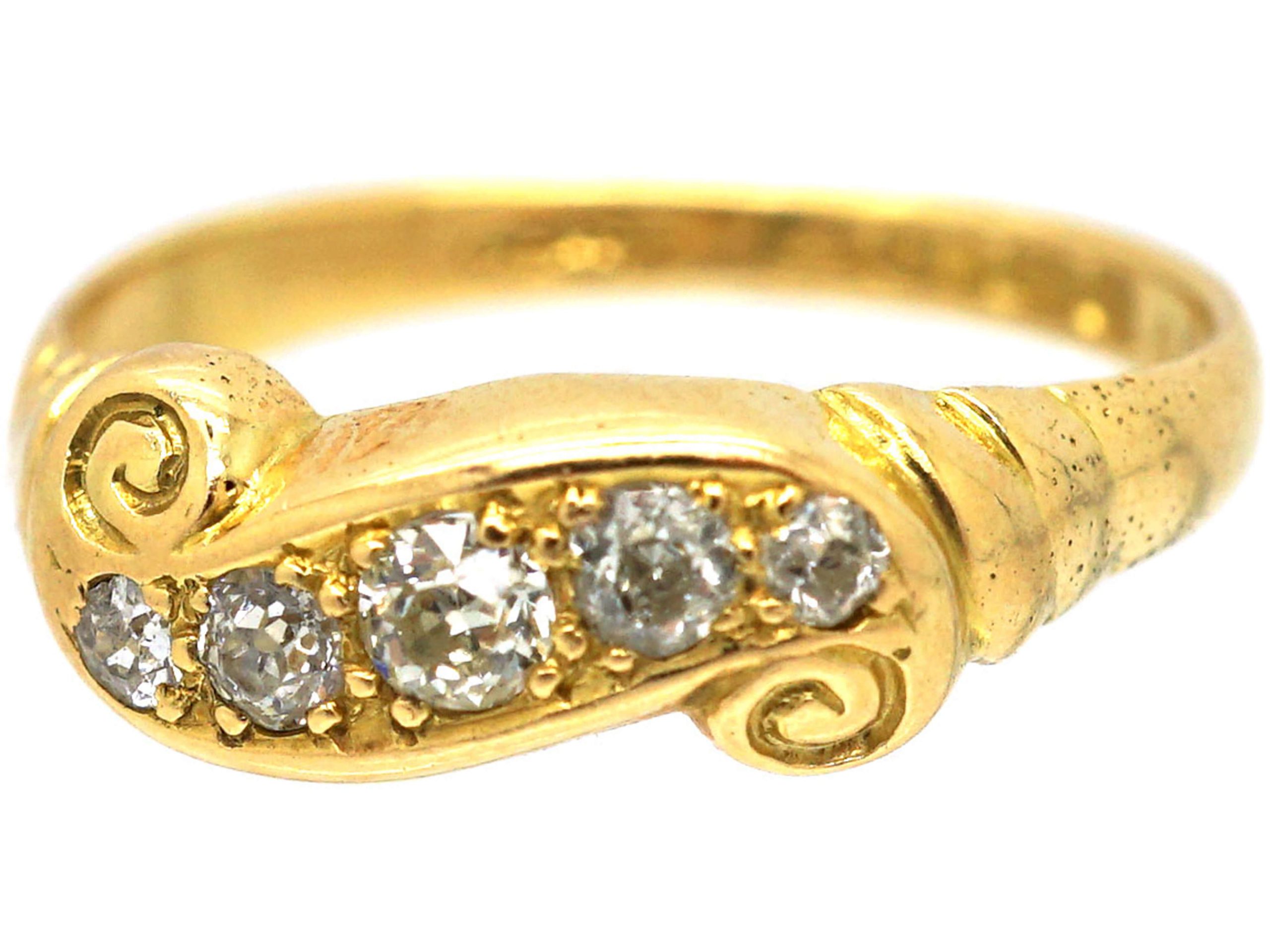 Edwardian 18ct Gold Five Stone Diamond Scroll Design Ring (33S) | The ...