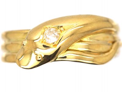 Edwardian 18ct Gold Snake Ring set with a Diamond