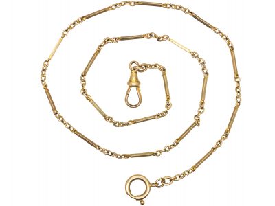 Edwardian 9ct Gold Chain with Bar & Trace Links & Dog Clip