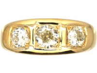 Edwardian 18ct Gold Three Stone Diamond Ring with Square Design Settings