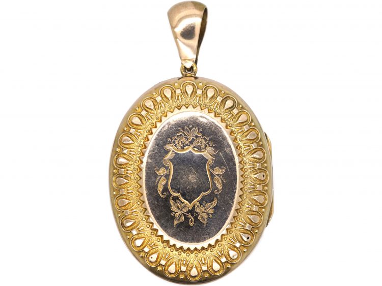 Victorian 9ct Back & Front Oval Locket with Star Motif set with Natural Split Pearls