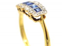 Art Deco 18ct Gold & Platinum, Five Stone Sapphire & Diamond Ring