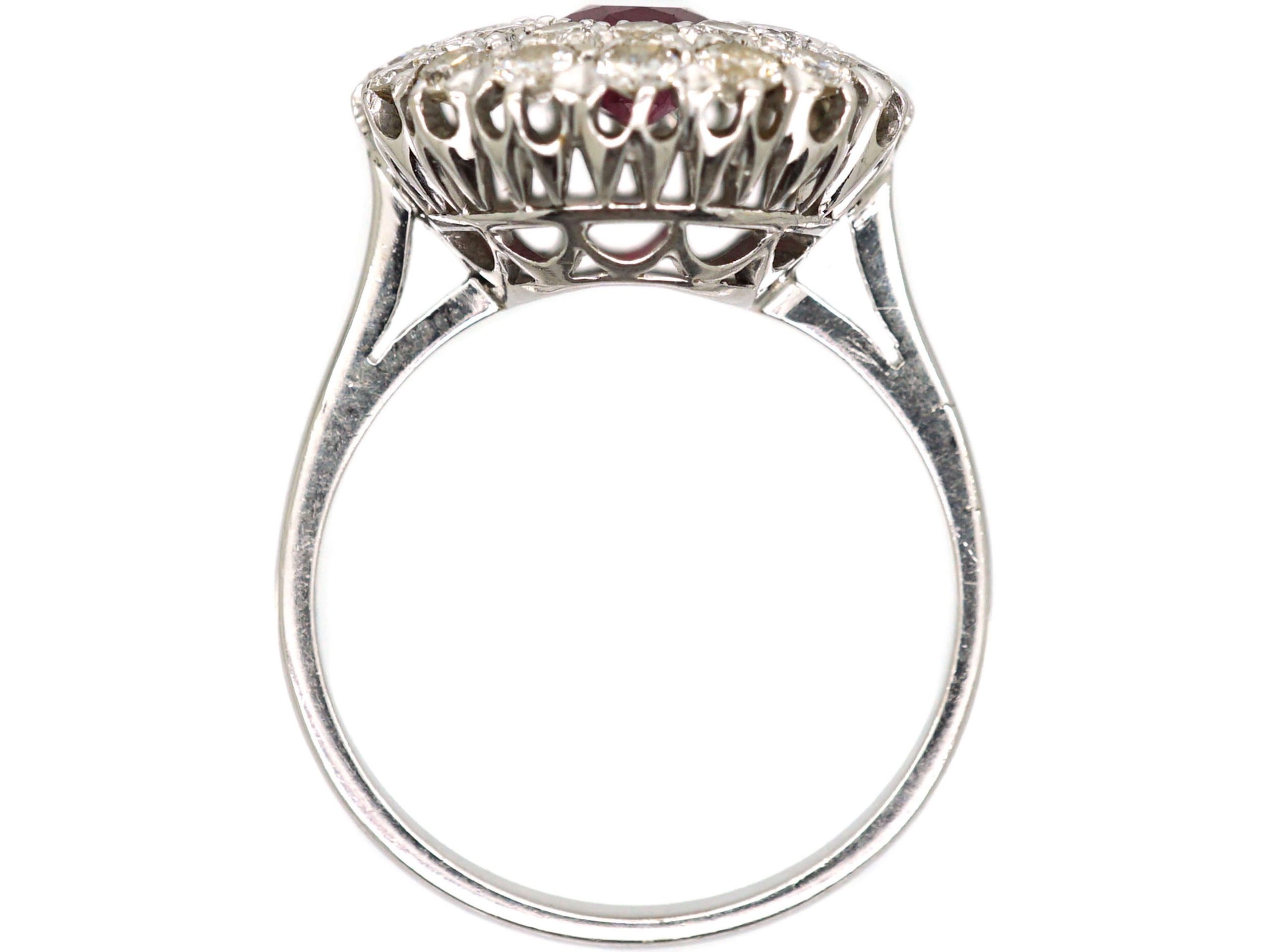 Retro 18ct White Gold, Ruby and Diamond Double Row Cluster Ring (148S ...