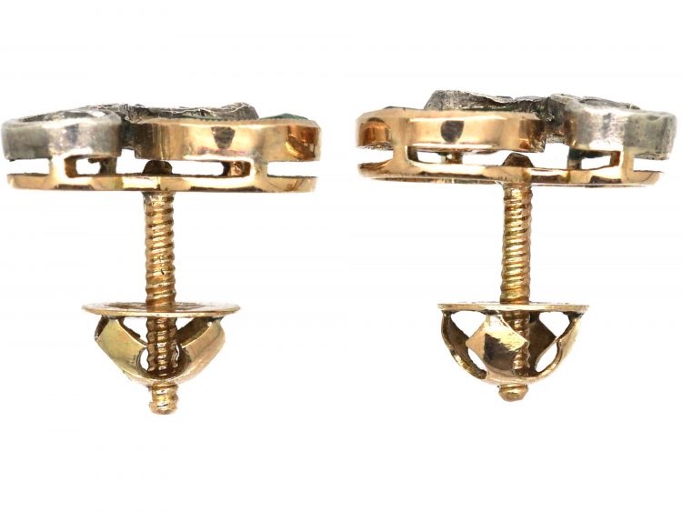 Pair of Early 20th Century Diamond and Demantoid Garnet Ear Studs, retailed by David-Andersen