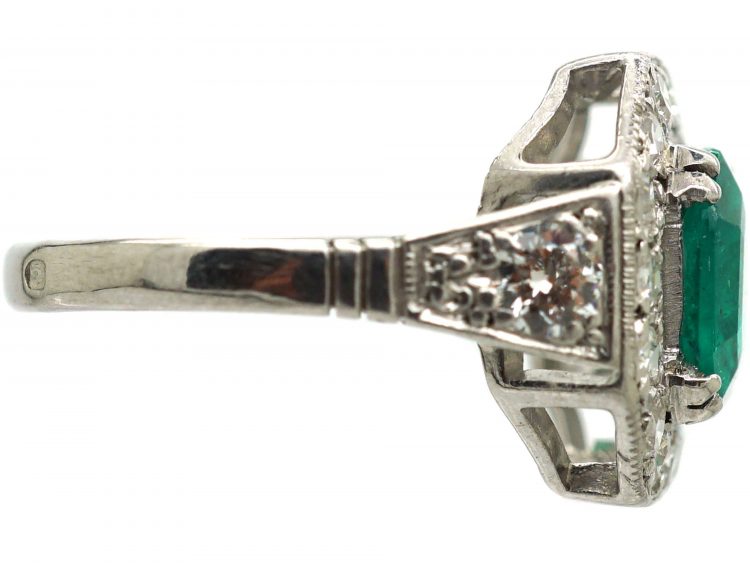 Art Deco 18ct White Gold, Columbian Emerald & Diamond Ring