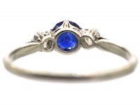 Art Deco Platinum, Sapphire and Diamond Three Stone Ring
