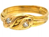 Victorian 15ct Gold Double Snake Ring set with Diamonds