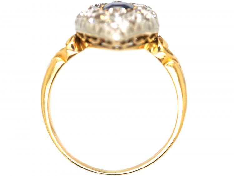 Victorian 18ct Gold, Large Sapphire and Diamond Marquise Shaped Ring