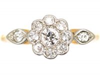 Edwardian 18ct Gold and Platinum, Diamond Cluster Ring with Diamond Set Shoulders