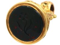 Georgian Three Colour 15ct Gold Seal with Bloodstone Intaglio of Flower