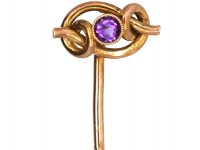 Edwardian 9ct Gold Coiled Knot Tie Pin set with an Amethyst