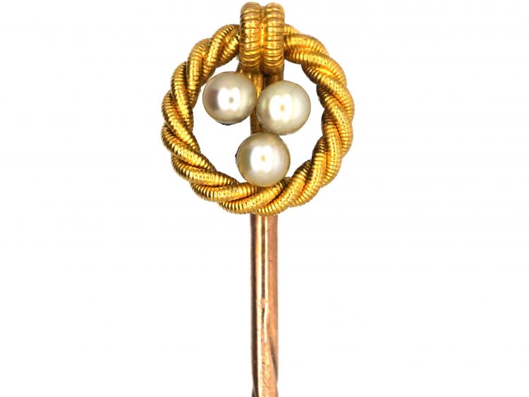 Edwardian 15ct Gold & Natural Pearl Tie Pin