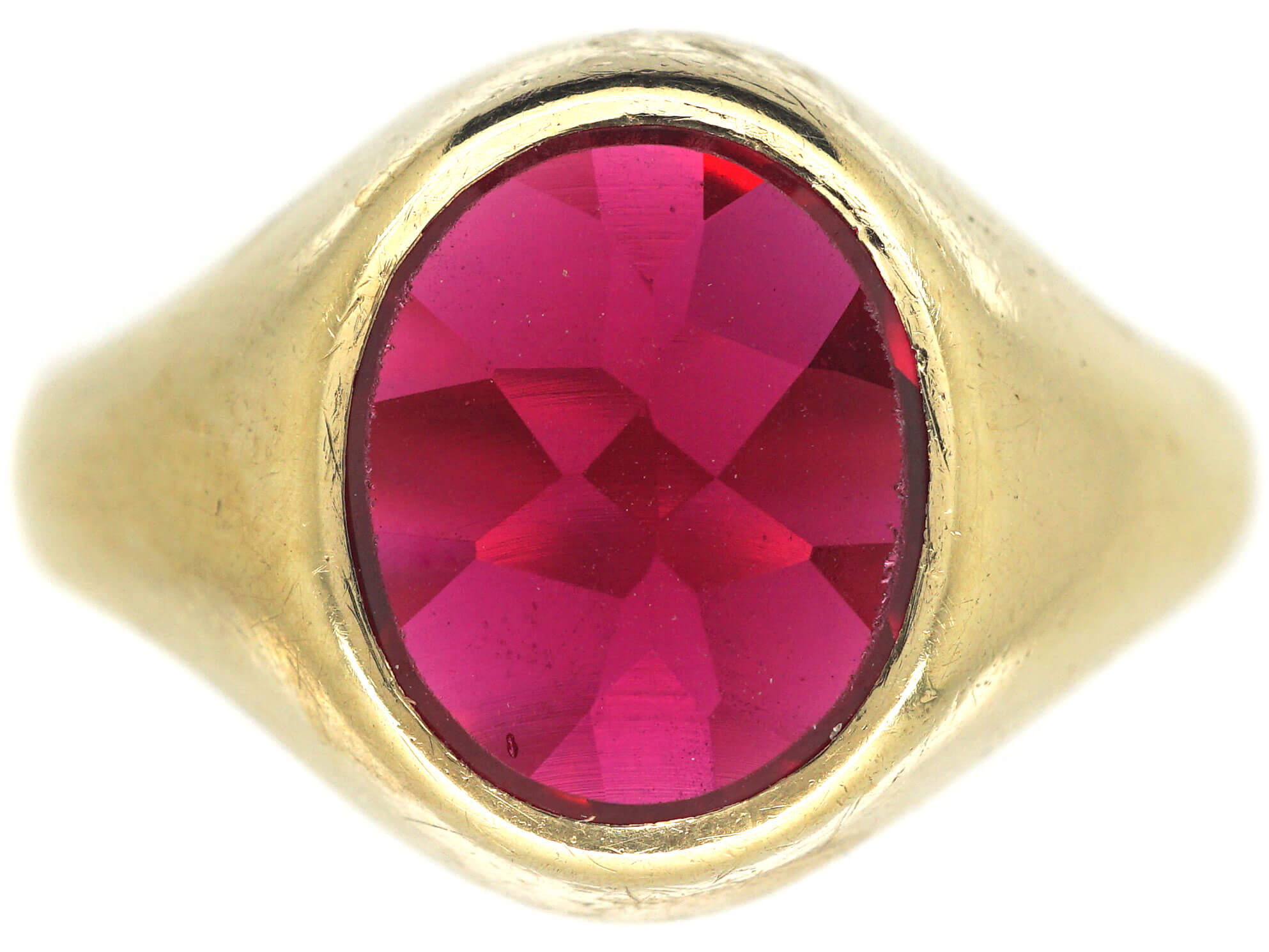 Large 9ct Gold & Synthetic Red Stone Signet Ring