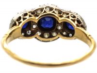 Victorian 18ct Gold, Sapphire and Diamond Triple Cluster Ring