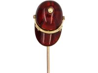 Victorian 15ct Gold Tie Pin of a Jockey Cap with Guilloche Red Enamel
