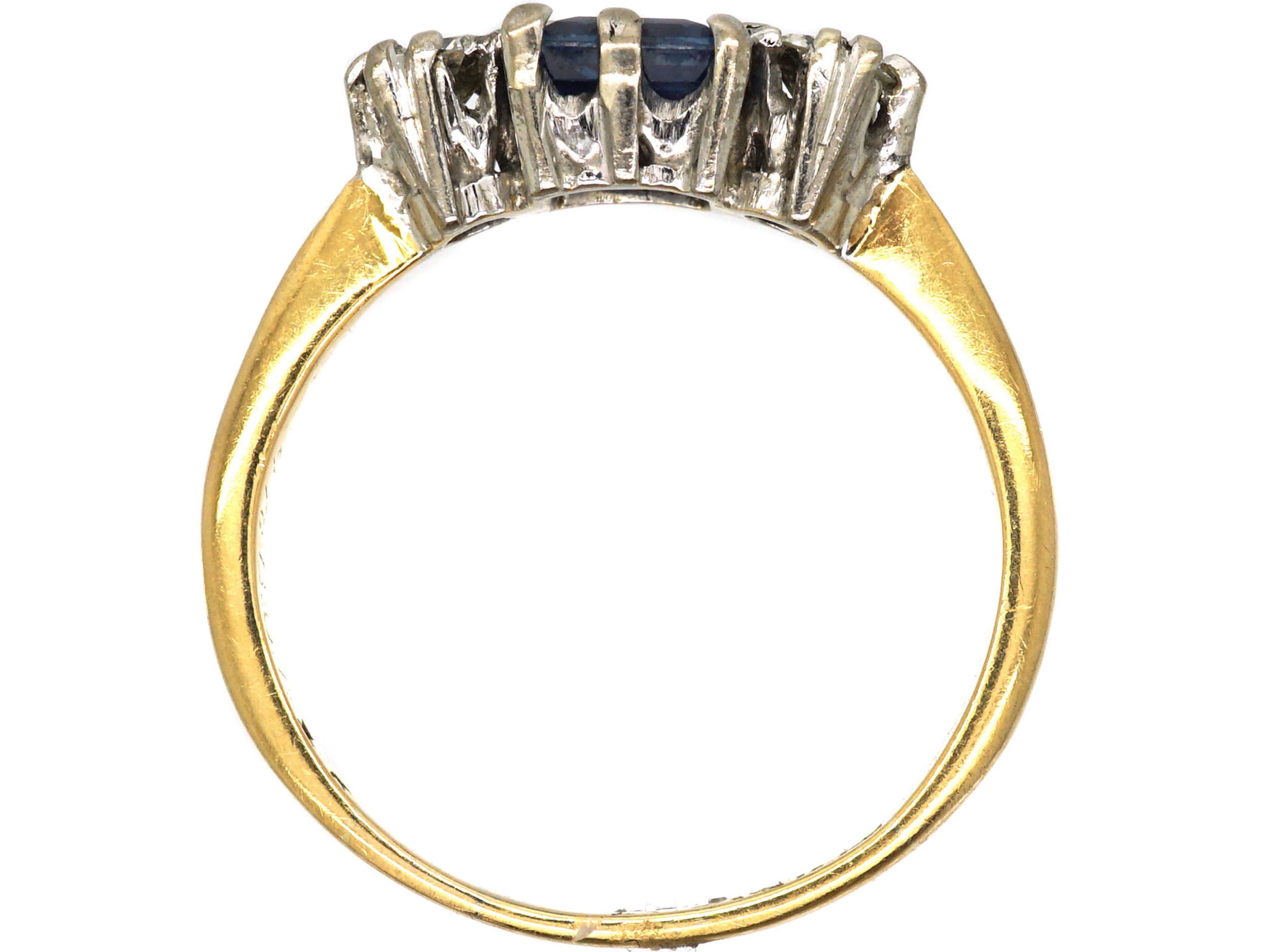 Art Deco 18ct Gold, Square Cut Sapphire & Diamond Three Stone Ring ...