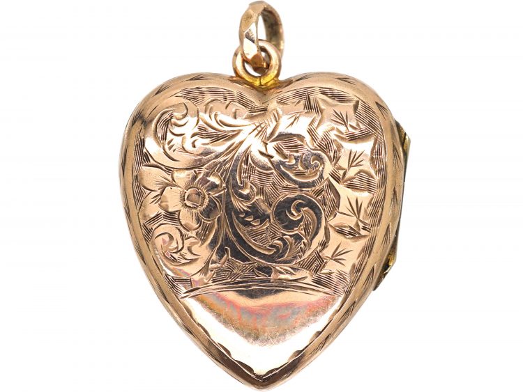 Edwardian 9ct Gold Back & Front Heart Shaped Locket with Ivy Leaf Engraving
