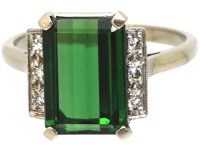 Art Deco 18ct White Gold, Green Tourmaline & Diamond Ring