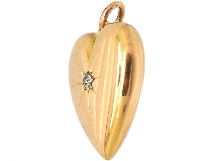 Late Victorian 15ct Gold Heart Pendant set with a Diamond