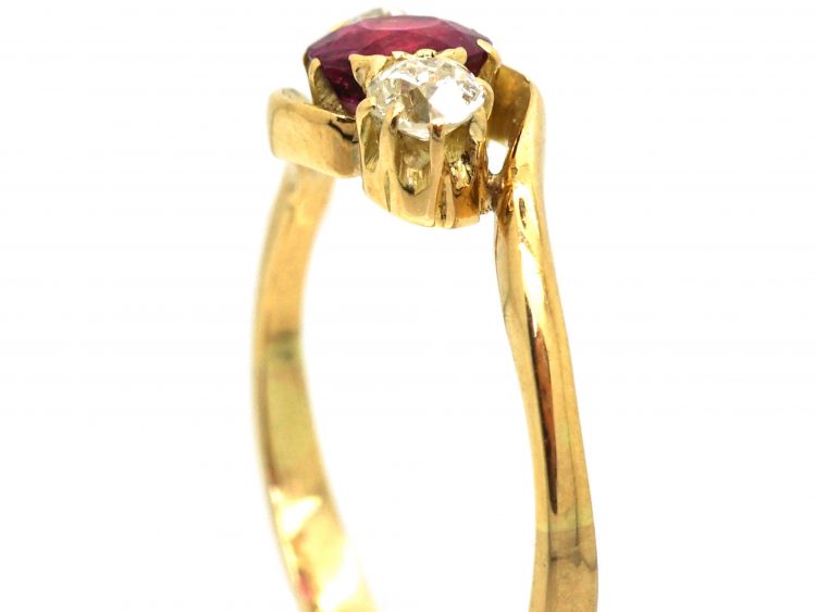 1930s 18ct Gold, Ruby and Diamond Cross Over Ring