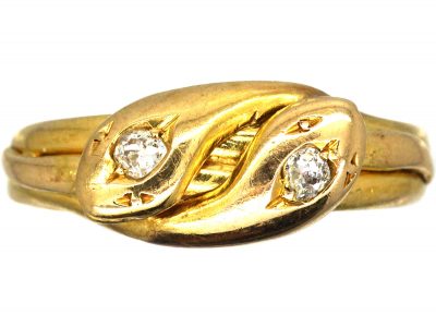 Victorian 15ct Gold Double Snake Ring set with Diamonds