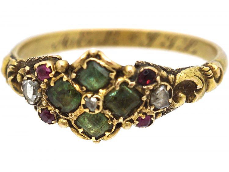 Regency 15ct Gold, Emerald, Ruby & Rose Diamond Ring