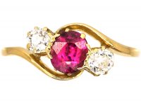 1930s 18ct Gold, Ruby and Diamond Cross Over Ring