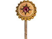 Victorian 9ct Gold & Ruby Tie Pin with Scalloped Edge
