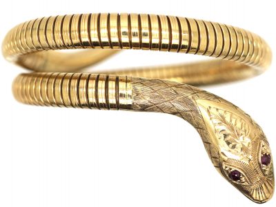 9ct Gold Snake Bangle with Ruby Eyes by Cropp & Farr