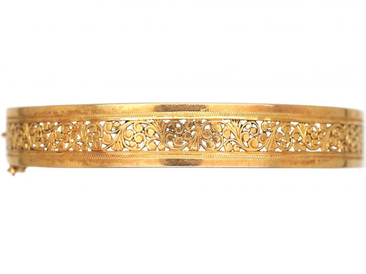 French Belle Epoch 18ct Gold Pierced Work Bangle