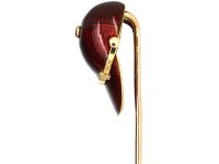 Victorian 15ct Gold Tie Pin of a Jockey Cap with Guilloche Red Enamel