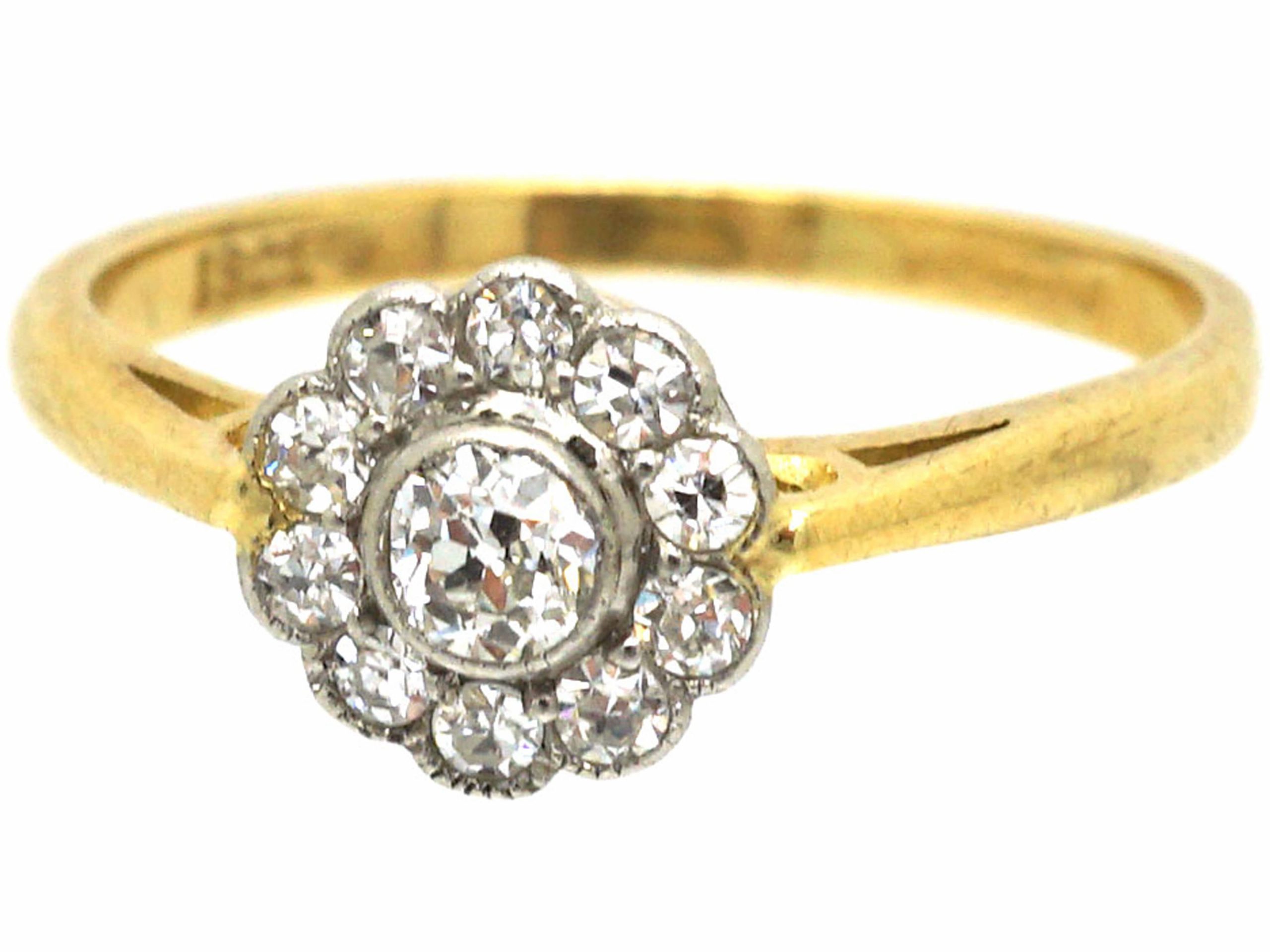 Edwardian 18ct Gold & Platinum, Diamond Daisy Cluster Ring (217S) | The ...