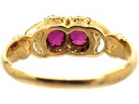 Edwardian 18ct Gold, Ruby and Diamond Conjoined Double Cluster Ring