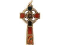 Victorian Gold Scottish Cross Pendant set with Bloodstone, Carnelian and Agate