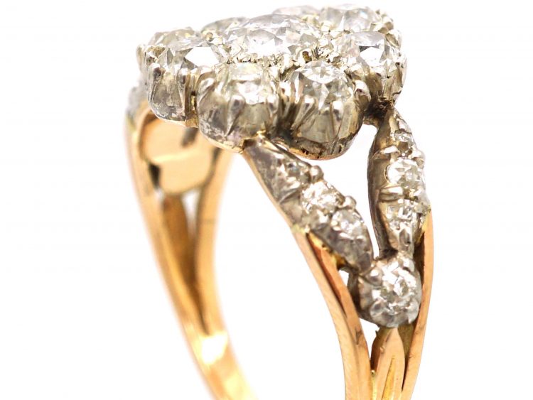 Georgian Diamond Cluster Ring with Split Diamond Set Shoulders