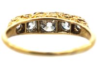 Victorian 18ct Gold, Five Stone Diamond Carved Half Hoop Ring