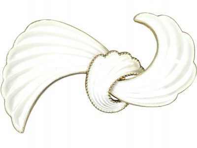 Norwegian Silver & White Enamel Bow Brooch by Elvic & Co