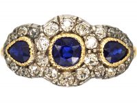Victorian 18ct Gold, Sapphire and Diamond Triple Cluster Ring