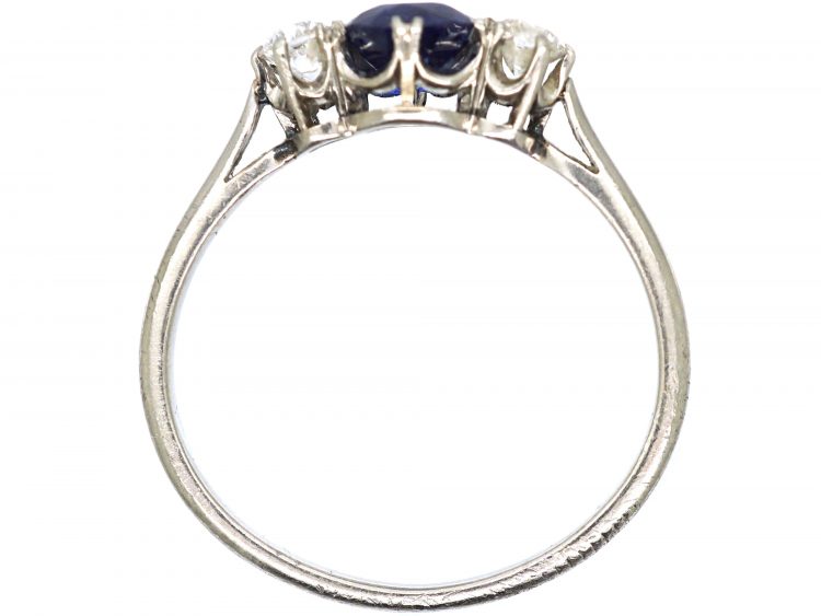 Art Deco Platinum, Sapphire and Diamond Three Stone Ring