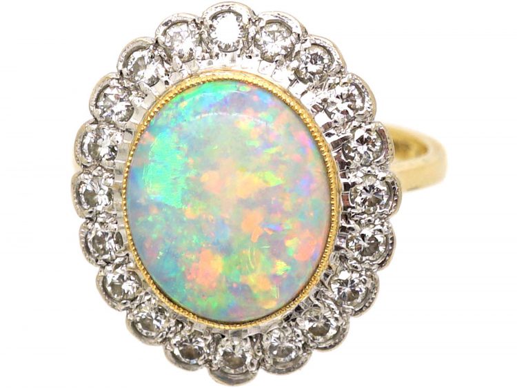 Large 18ct Gold, Opal & Diamond Cluster Ring